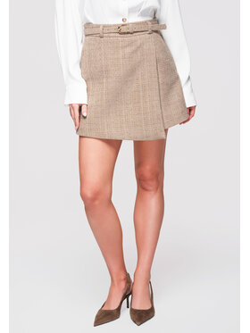 Ombre Ombre Spódnica mini OW-GL-E0002 Beżowy Slim Fit