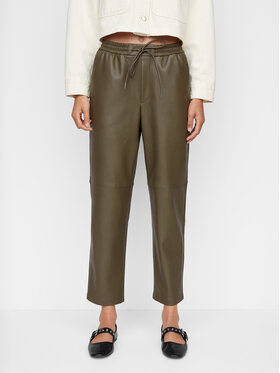 Mango Mango Kalhoty z imitace kůže Apple 57055139 Khaki Straight Fit