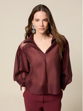 Oltre Oltre Bluzka 2503J000747N036 Bordowy Regular Fit