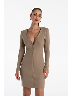 Nudyess Nudyess Sukienka dzianinowa Hestia mini z prążka Beżowy Fitted Fit