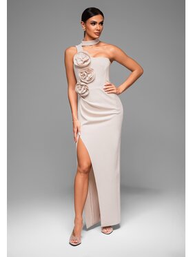 Ombre Ombre Sukienka wieczorowa LA-OM-DLR063 Beżowy Regular Fit