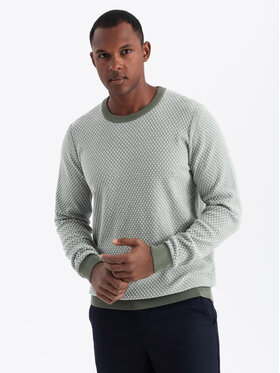 Ombre Ombre Sweter OM-SWSW-0111 Khaki Relaxed Fit