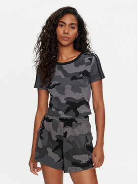 adidas adidas T-shirt Essentials 3-Stripes Camo Print IX3705 Grigio Slim Fit