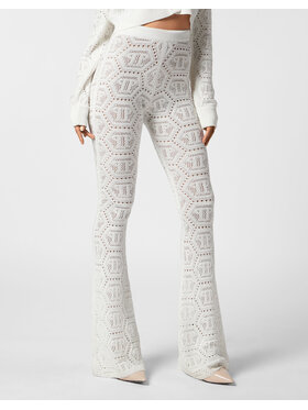 PHILIPP PLEIN PHILIPP PLEIN Spodnie dzianinowe 15273 Biały Flare Fit