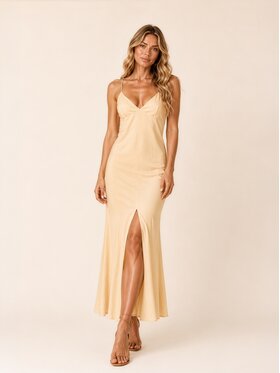 Hottie Hot Hottie Hot Sukienka letnia MARGARET cupro Żółty jasny Slim Fit