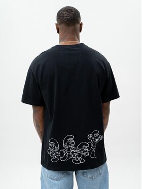 Smerfy Smerfy T-Shirt Koszulka Z Krótkim Rękawem Oversize Męska Czarna Smerfy Smurf Crew XXL Czarny Oversize