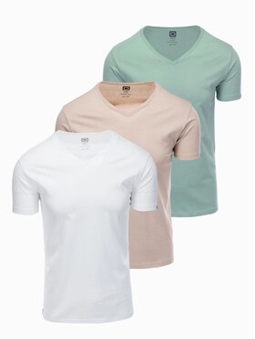 Ombre Ombre Komplet 3 t-shirtów OM-TSBS-0233 Zielony Regular Fit