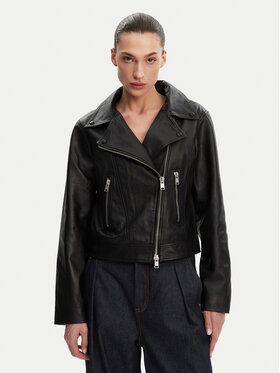 French Connection French Connection Lederjacke 7DZI5 Schwarz Regular Fit
