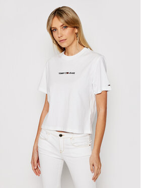 Tommy Jeans Tommy Jeans T-Shirt Linear Logo DW0DW10057 Biały Cropped Fit