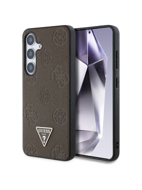 Guess Guess Etui na telefon Grained Hot Stamp Peony Pattern Triangle Logo Brązowy