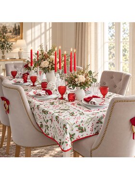 Roseberry Home Roseberry Home Obrus świąteczny z motywem ostrokrzewu Very Merry Christmas Czerwony