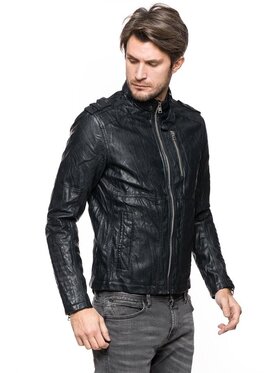 Tom Tailor Tom Tailor Kurtka skórzana BIKER JACKET Czarny Regular Fit