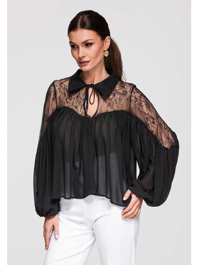 Ombre Ombre Bluzka OW-TS-E0026 Czarny Loose Fit