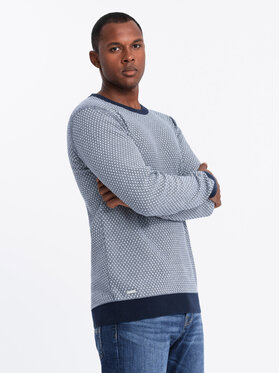 Ombre Ombre Sweter OM-SWSW-0111 Granatowy Relaxed Fit