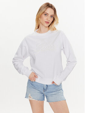 Guess Guess Mikina Logo Script W3GQ12 KBK32 Bílá Regular Fit