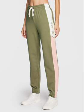 Roxy Roxy Teplákové kalhoty Lets Get Going ERJFB03336 Zelená Relaxed Fit