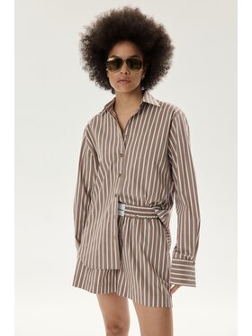 Laretaggio Laretaggio Szorty materiałowe UDINE STRIPED SHORTS IN MOKKA Beżowy Oversize