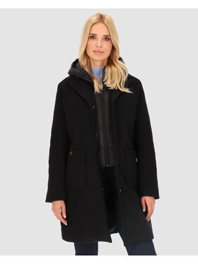 Perso Perso Prechodný kabát flauszowa z kapturem Čierna Regular Fit