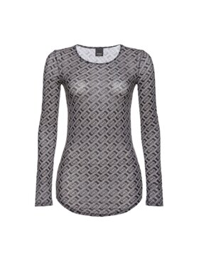 PINKO Pinko Bluzka BLUZKA DAMSKA Z DŁUGIM RĘKAWEM Z LOGO Czarny Slim Fit