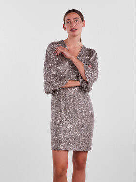 YAS YAS Koktejlové šaty Steel 26028465 Strieborná Regular Fit