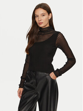 HUGO Hugo Bluză cu gât Serani 50522572 Negru Slim Fit