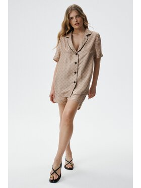 MARI PRETI MARI PRETI Kalhoty z materiálu MONOGRAM M Béžová Regular Fit