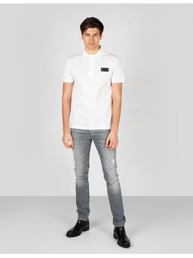 Les Hommes Les Hommes Polo LKT500 731U | Slim Fit Pique Polo with Metal Logo Biały Slim Fit