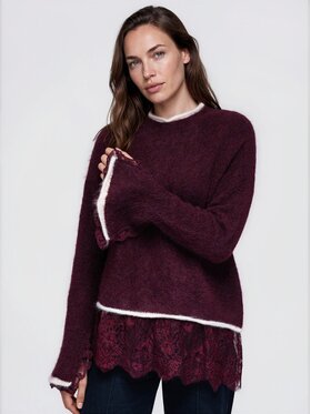 Ombre Ombre Svetr OW-SW-E0041 Bordó Relaxed Fit