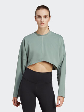 adidas adidas Džemperis ar kapuci Yoga Studio Crop Sweatshirt HR5086 Zaļš Loose Fit