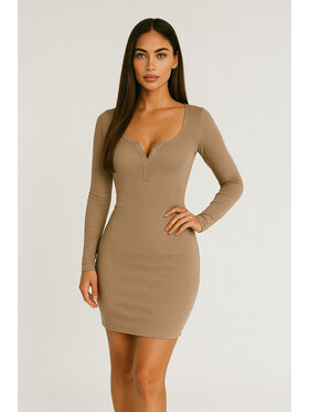 Nudyess Nudyess Vestito di maglia California mimi z prążka Beige Fitted Fit
