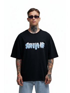 MyStars MyStars T-Shirt Koszulka Z Krótkim Rękawem Oversize Męska Czarna Premium Savage AF Luźna szeroka L Czarny Oversize