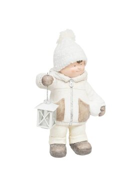 MIAhome MIAhome Figurka świąteczna Chłopiec w czapce z latarnią 40 cm Biały