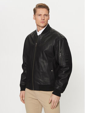 BOSS BOSS Шкіряна куртка Juge 50522223 Чорний Relaxed Fit