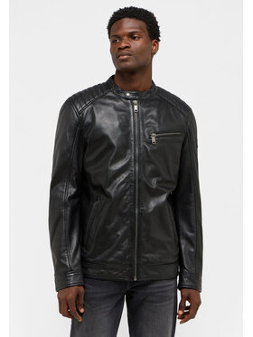 Mustang Mustang Kurtka skórzana BIKER JACKET Czarny Regular Fit