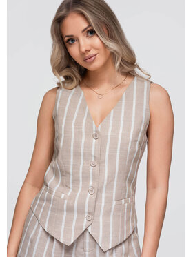 Ombre Ombre Kamizelka OW-VE-E0008 Beżowy Slim Fit