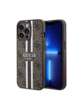 Guess Guess Etui na telefon 4G Printed Stripes MagSafe Brązowy