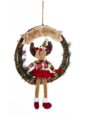 MIAhome MIAhome Figurka dekoracja renifer w kole w czerwonym ubranku 47x33x10 cm Kolorowy