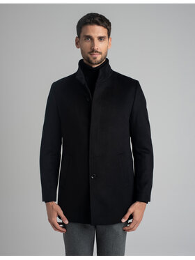 Borgio Borgio Płaszcz wełniany rivara_c Czarny Slim Fit