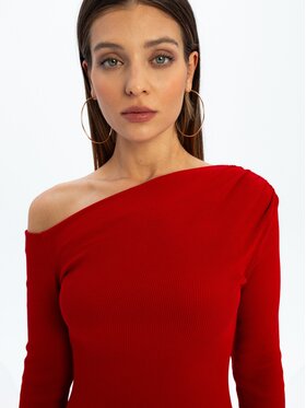 Nudyess Nudyess Sukienka dzianinowa Glam Mimi z prążka Czerwony Fitted Fit