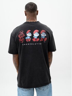 Smerfy Smerfy T-Shirt Szeroka Luźna Papa Ewolucja 121525 Czarny Oversize