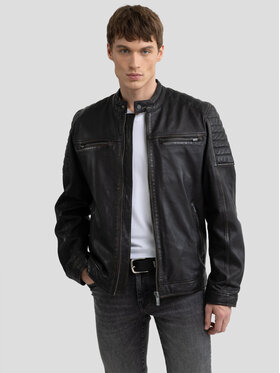 BIG STAR BIG STAR Kurtka skórzana HIDEO_906_130 Czarny Basic Fit