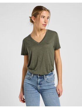 Lee Lee T-Shirt V NECK TEE Zielony Regular Fit