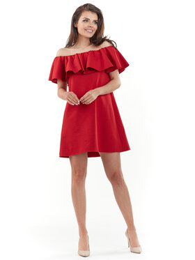 Awama Awama Sukienka letnia L065 Czerwony Basic Fit