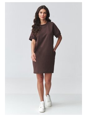 Makadamia Makadamia Sukienka codzienna M920 Brązowy Loose Fit