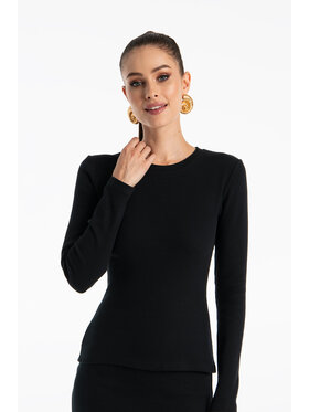 Nudyess Nudyess Bluzka bawełniana Eos z prążka Czarny Regular Fit