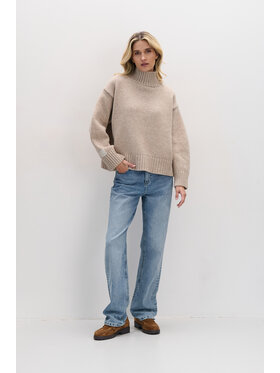 Fobya Fobya Sweter F2096 Beżowy Basic Fit