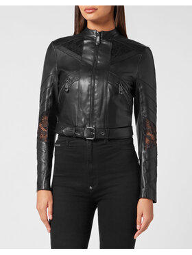 PHILIPP PLEIN PHILIPP PLEIN Kurtka skórzana 9239 Czarny Slim Fit