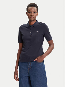 Gant Gant Тениска с яка и копчета Shield 4202231 Тъмносин Slim Fit