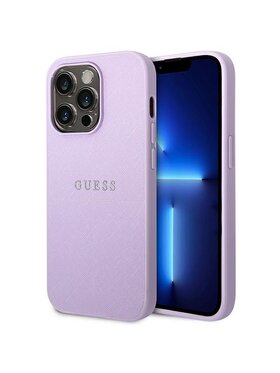 Guess Guess Etui na telefon Saffiano Metal Logo Stripes Fioletowy