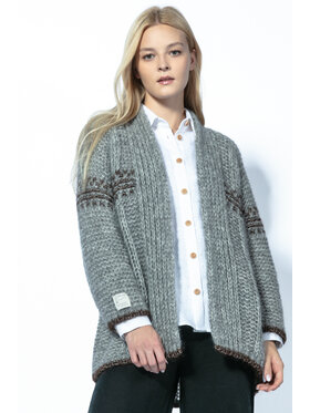 Fobya Fobya Kardigan KARDIGAN Z NIEFARBOWANEJ WEŁNY ALPAKI I BAWEŁNY MACO F1748 Szary Classic Fit